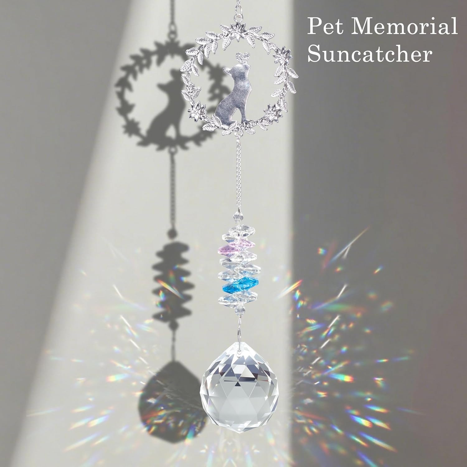 Pet Memorial Suncatcher – 3D Wreath & Crystal Prism, With Card and Gift Box