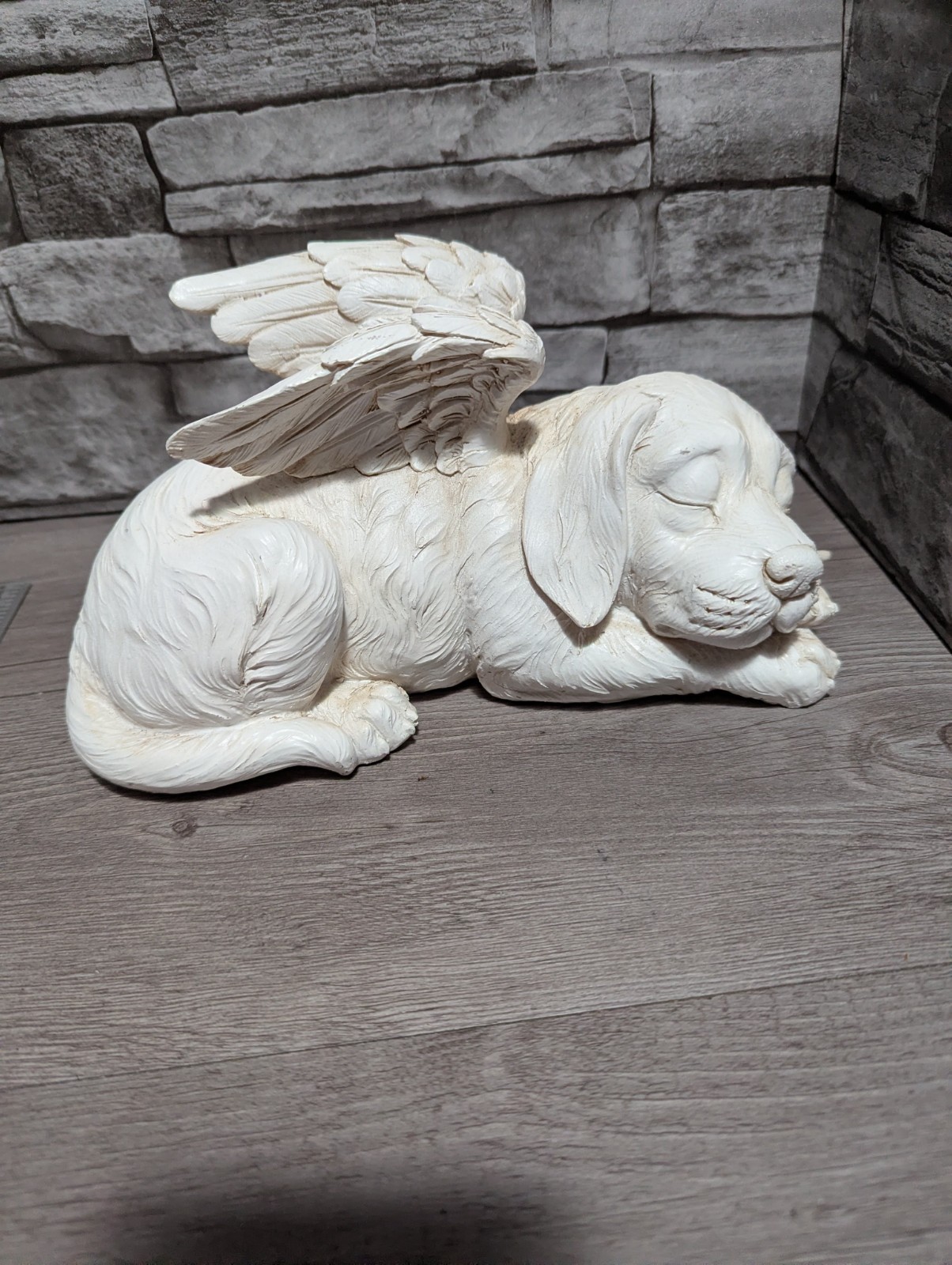 10″L Pet Dog Memorial Sleeping Puppy Statue Angel Wings Grave Marker Keepsake