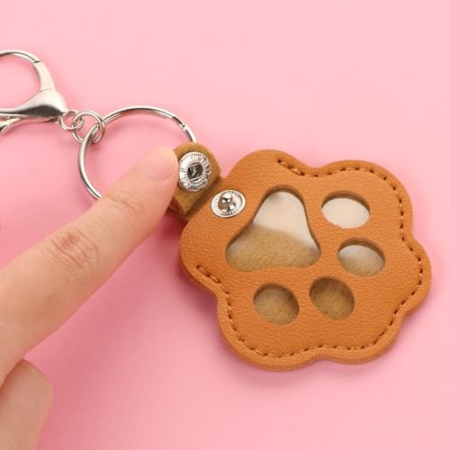 LIYDE 7 Pcs Paw Shaped Pet Hair Keykain Set – Leather Storage Keepsake Memorial