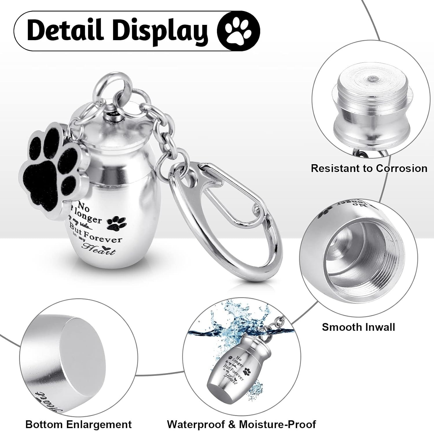 Stainless Steel Dog Paw Urn Keychain with Storage Bag – Lasting Tribute