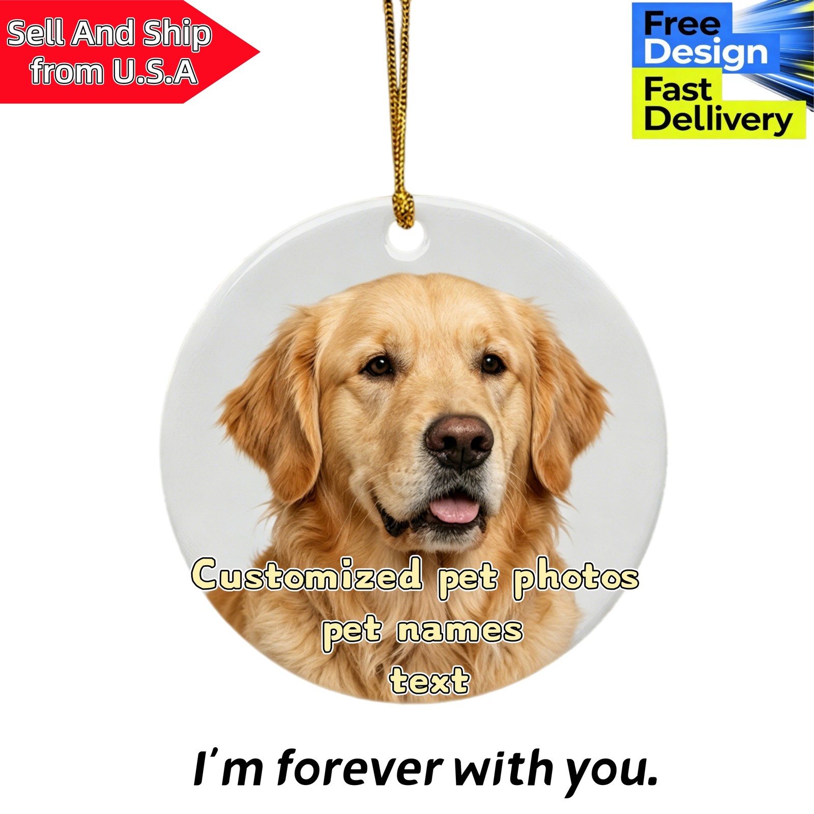 Pet Owner Sympathy Keepsake Double Sided Round Ceramic Pet Photo Name Pendant