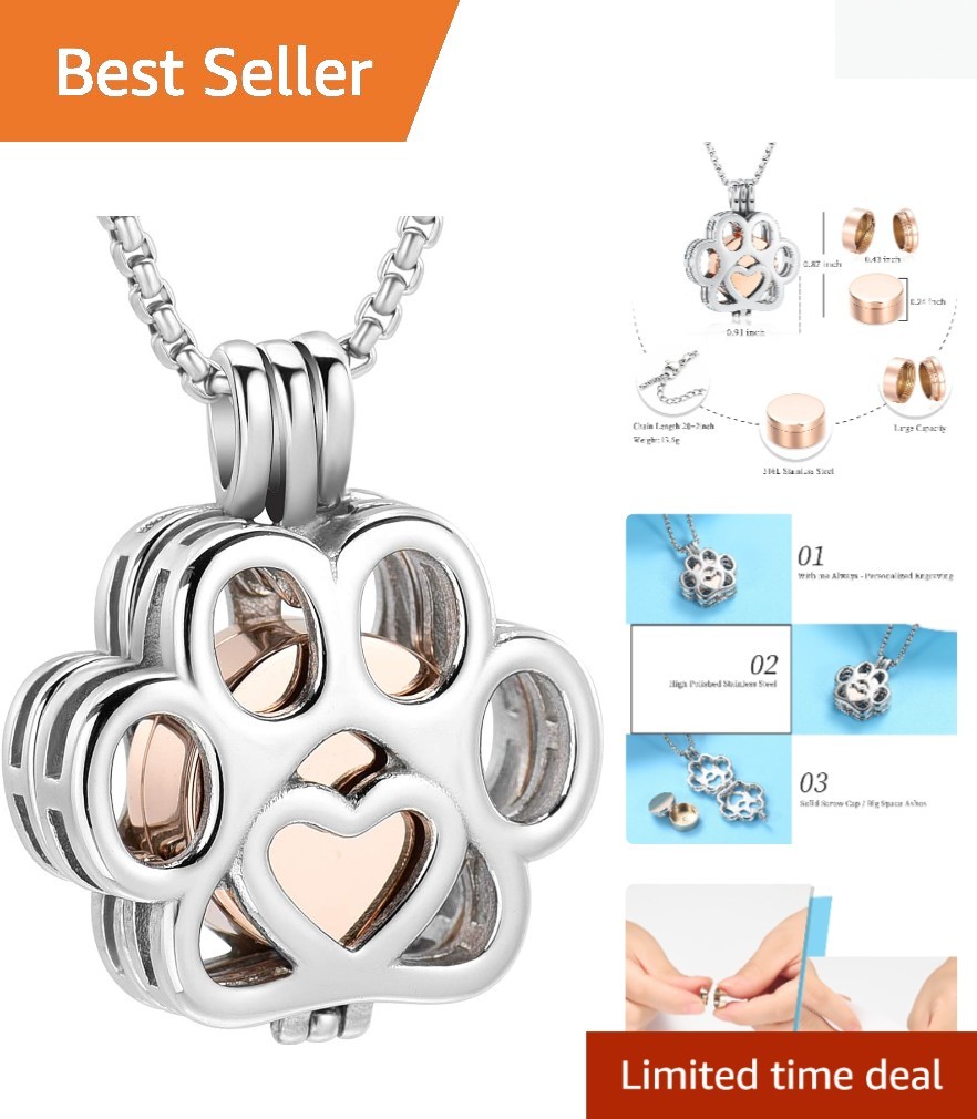 Pet Cremation Jewelry For Ashes For Dog/Cat Paw Stainless Steel Memorial Lock…