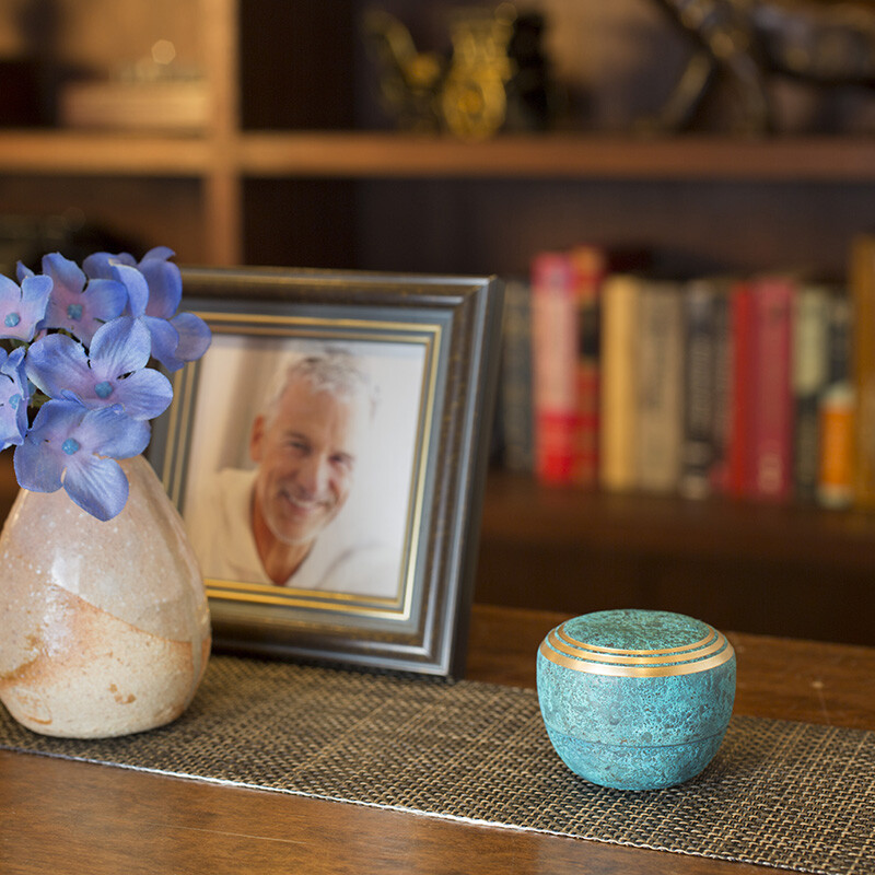 Kanata Peacock Blue Small Keepsake Urn for Human Ashes Brass