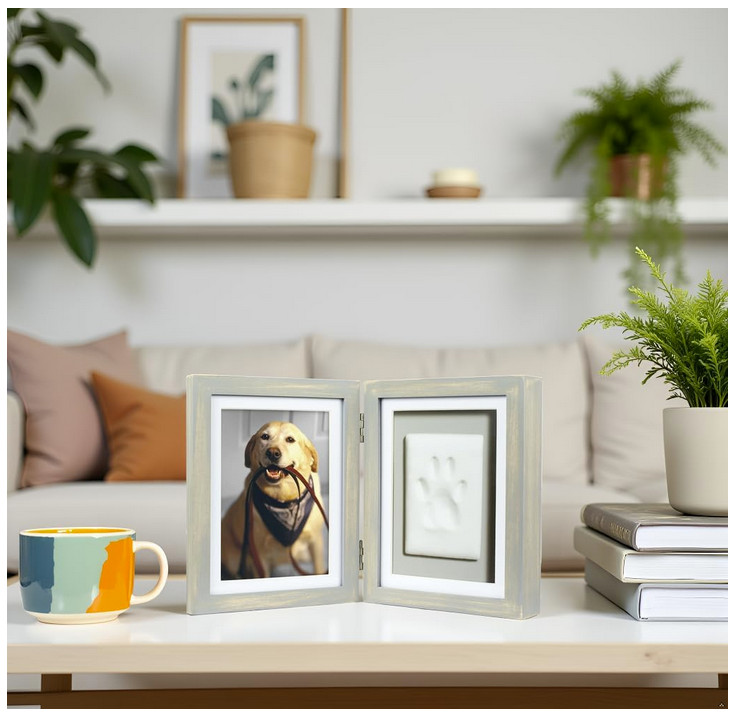 Pearhead Pet Paw Print Photo Frame with Clay Imprint Kit for Cats and Dogs
