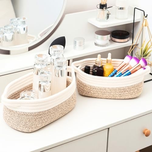5-Piece Small Decorative Woven Storage Baskets Set for Shelves, Light Brown
