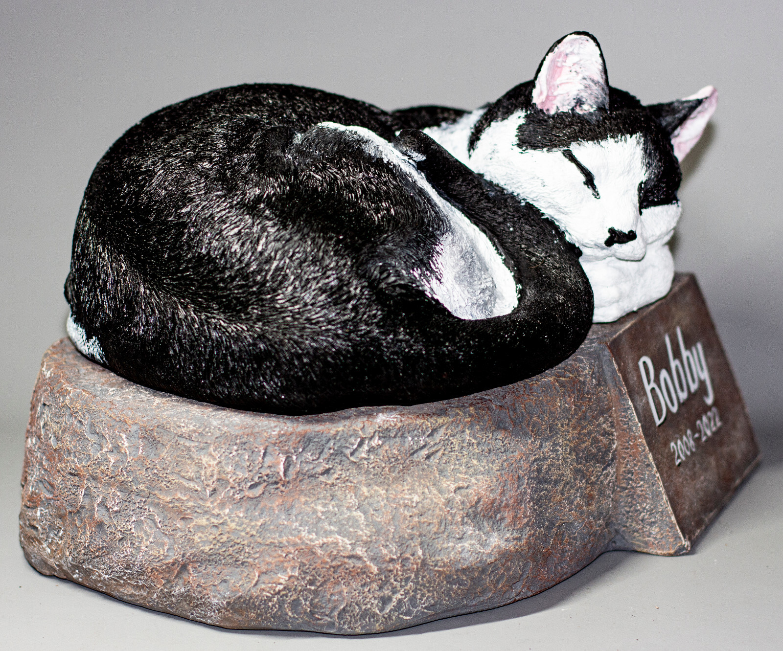 Tuxedo Cat Urn Pet Ashes Memorial Headstone Unique Grave Marker Statue Keepsake