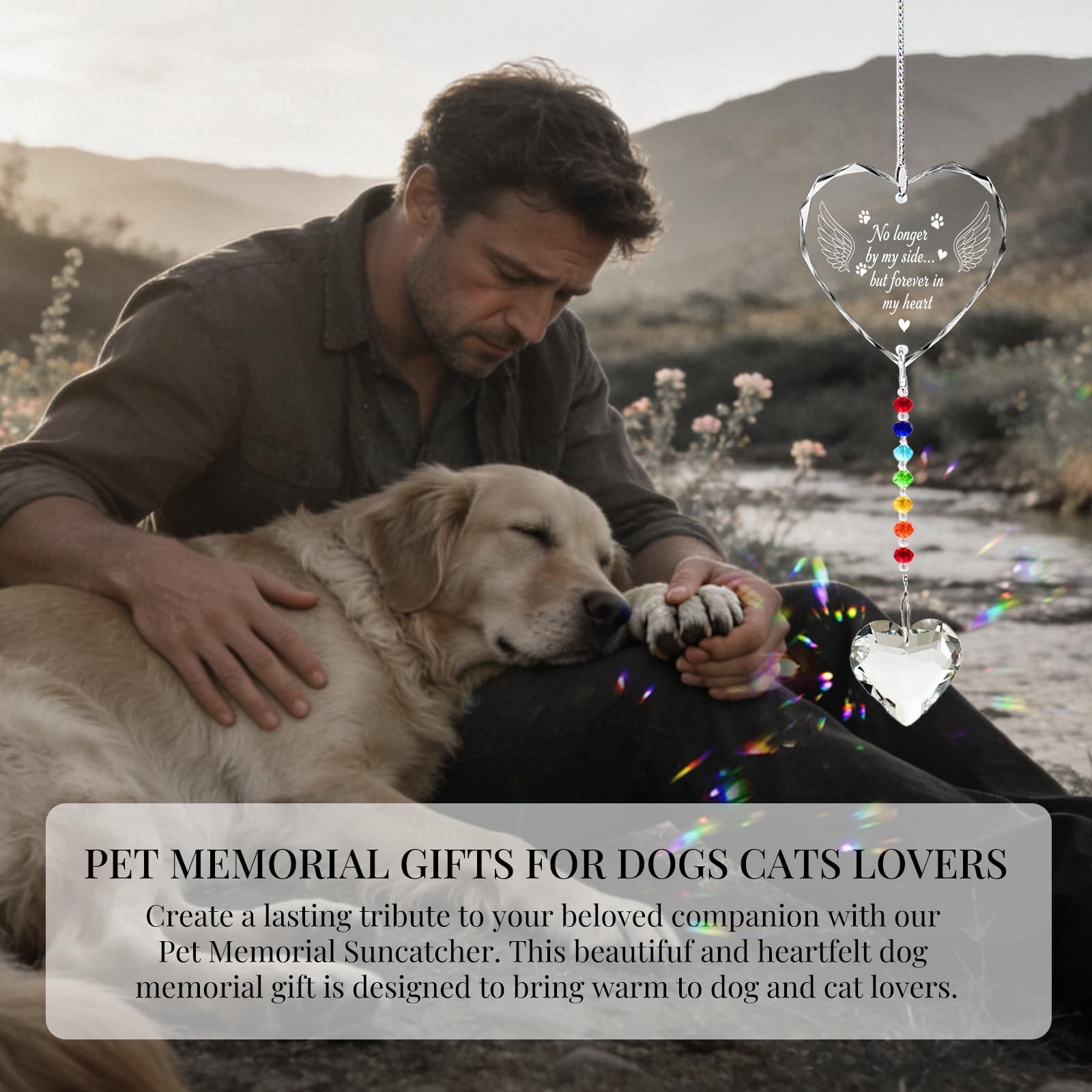 Pet Memorial Gifts for Dogs Cats – No Longer by My Side Crystal Suncatcher wi…
