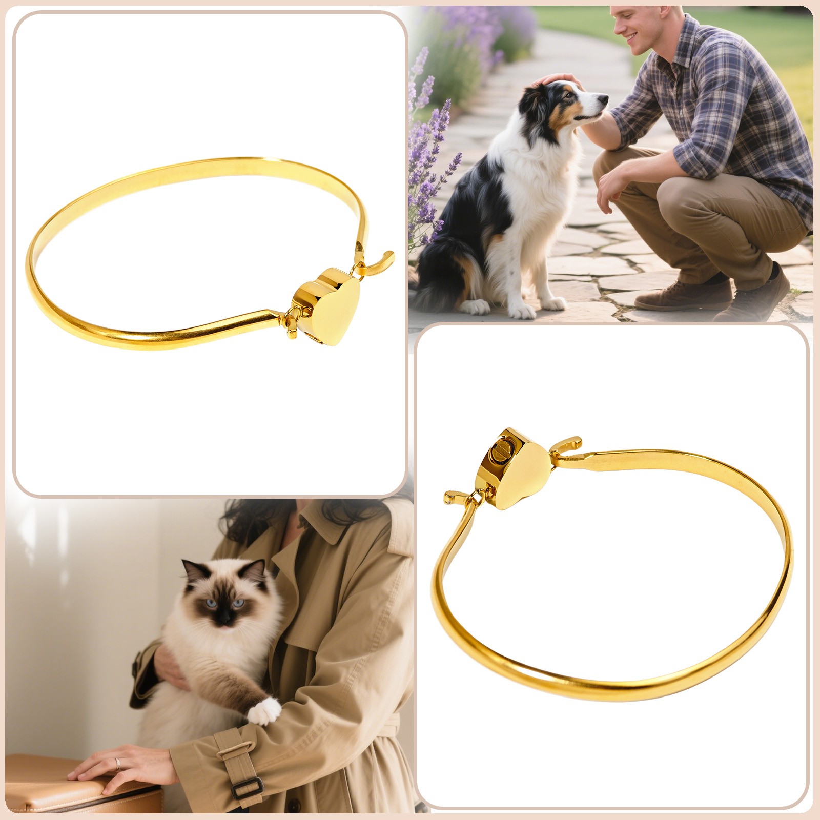 Heart Urn Bracelet For Cats&Dogs Ashes Stainless Steel Waterproof(Gold)