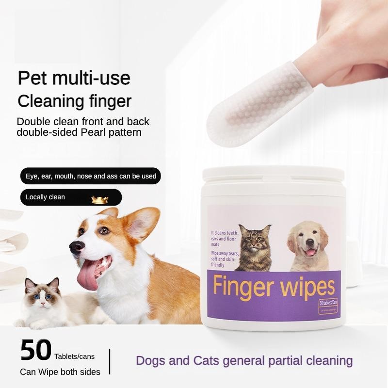 3-in-1 Pet Finger Wet Wipes For Dogs & CatsTeeth Cleaning Wipes, Breath Freshene