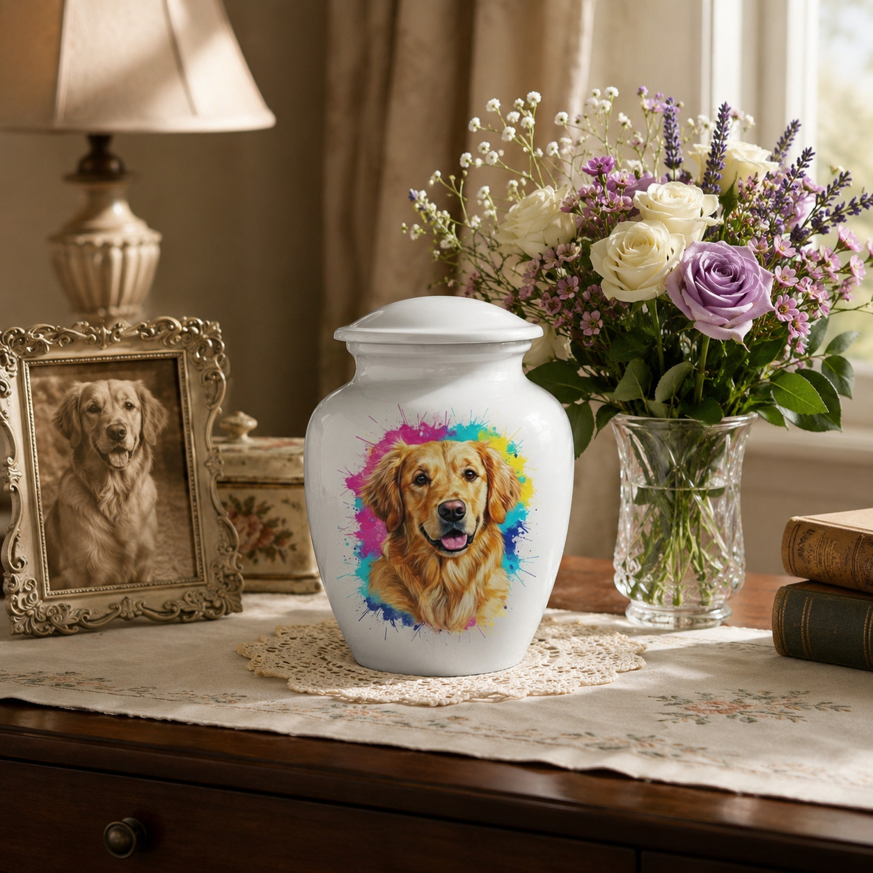 8 Inch Dog Cremation Urn for Pet Memorial Ashes Medium Metal Urns Loss Gift New.
