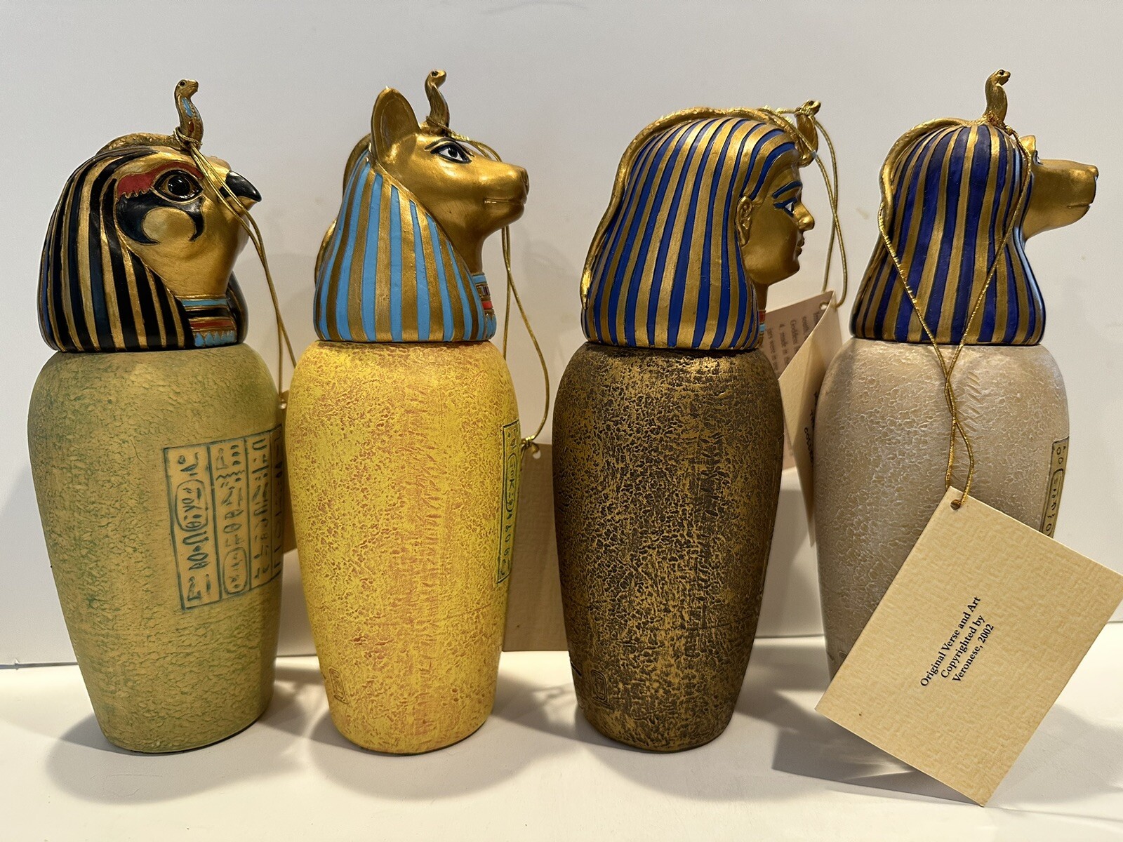 Veronese Egyptian ~ Set of 4 7″ Resin Caponic Jars w/Hang Tags ~ MINT ~ HTF
