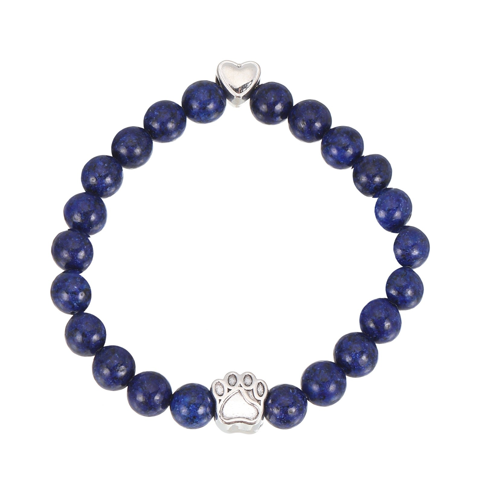 Stone Paw Bracelet,Heart Paw Print Dog Mom Memorial Bracelet,Dark Blue