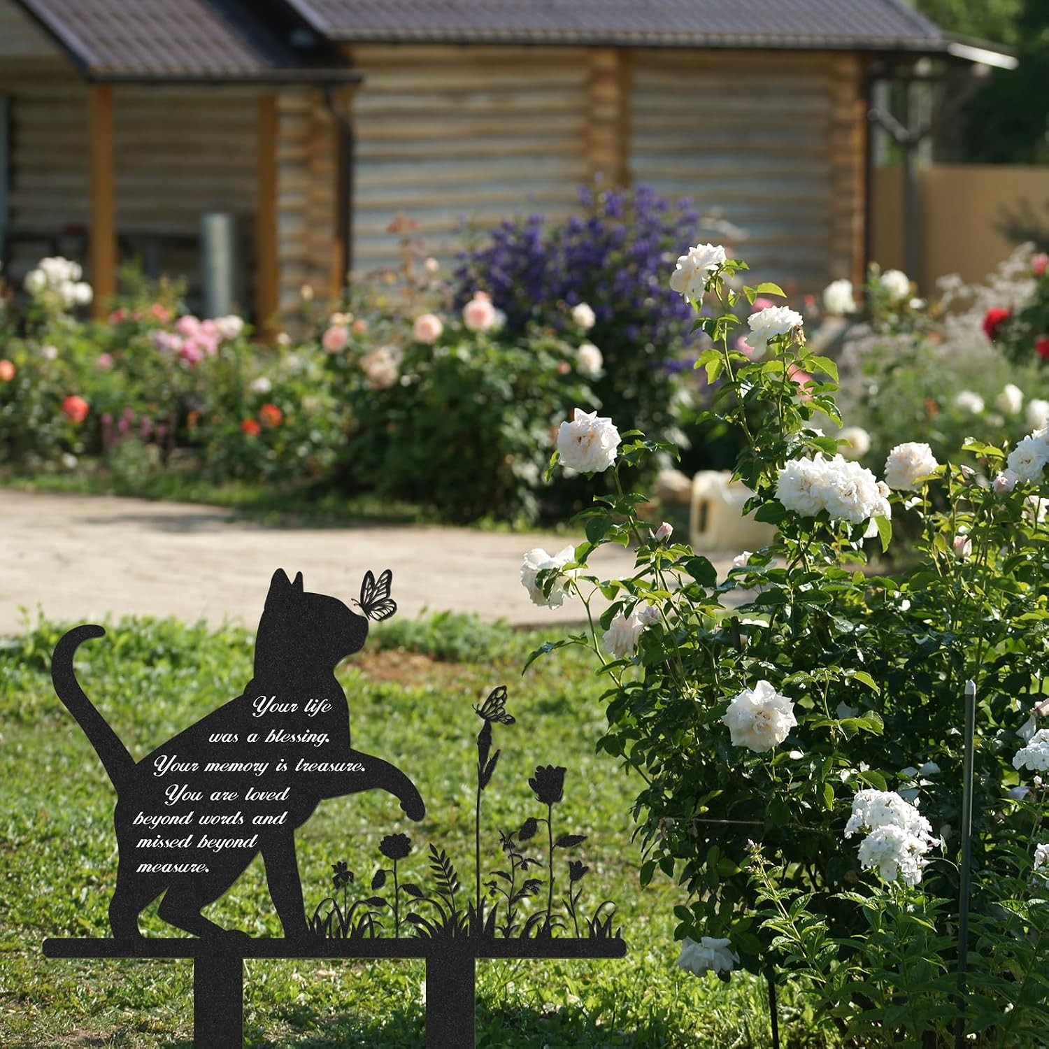 Metal Cat Grave Marker Cemetery Plaque Outdoor Pet Memorial Marker Cat With