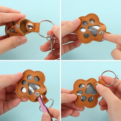 LIYDE 7 Pcs Paw Shaped Pet Hair Keykain Set – Leather Storage Keepsake Memorial