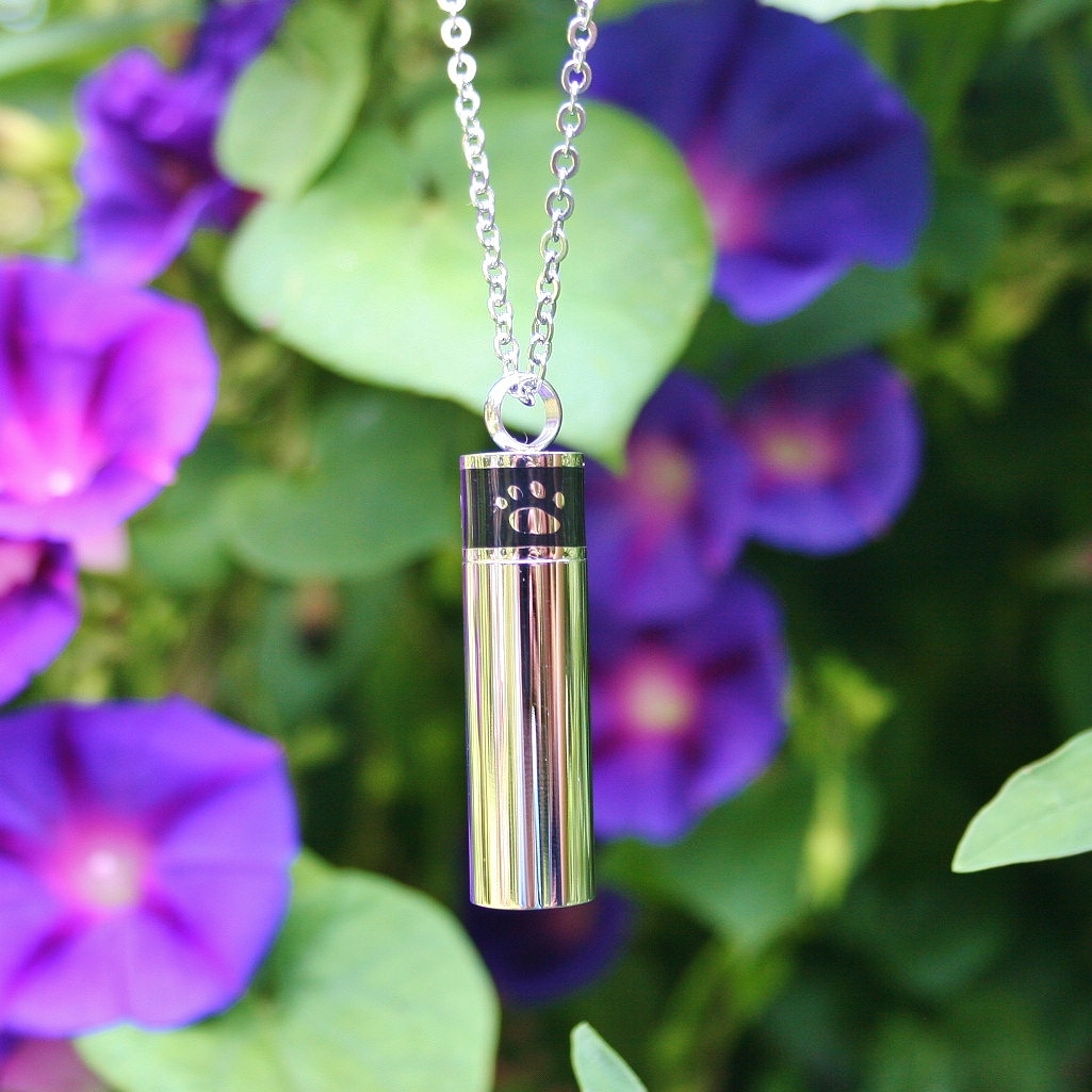 Men’s Pet Cremation Necklace Pendant Urn LARGE VIAL for Ashes Dog Cat Paw Print
