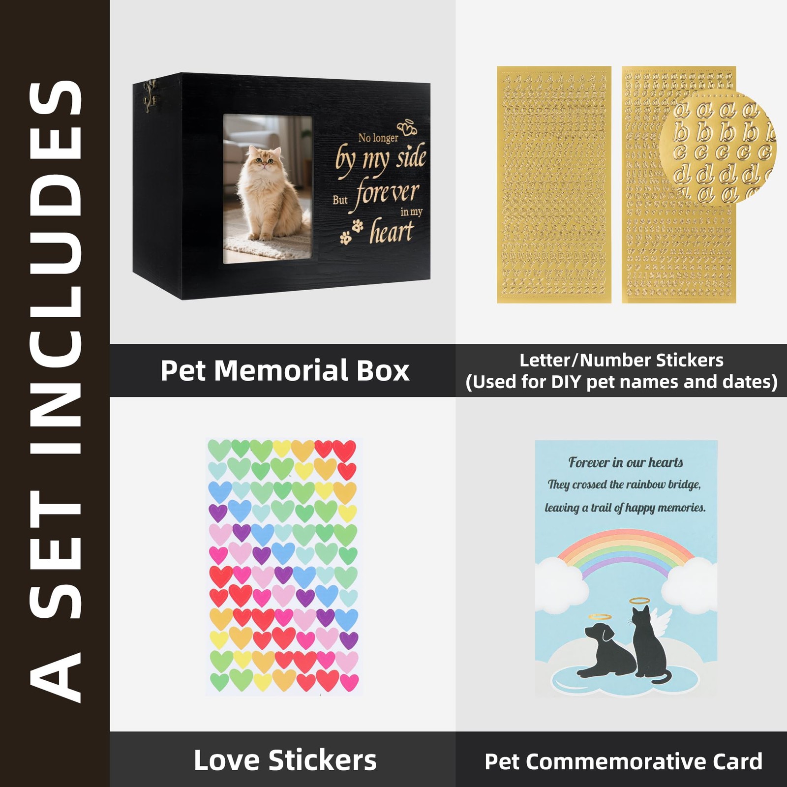 Pet Urns for Cats or Dogs Ashes with Photo Frame, Wooden Memory Box for Keepsake