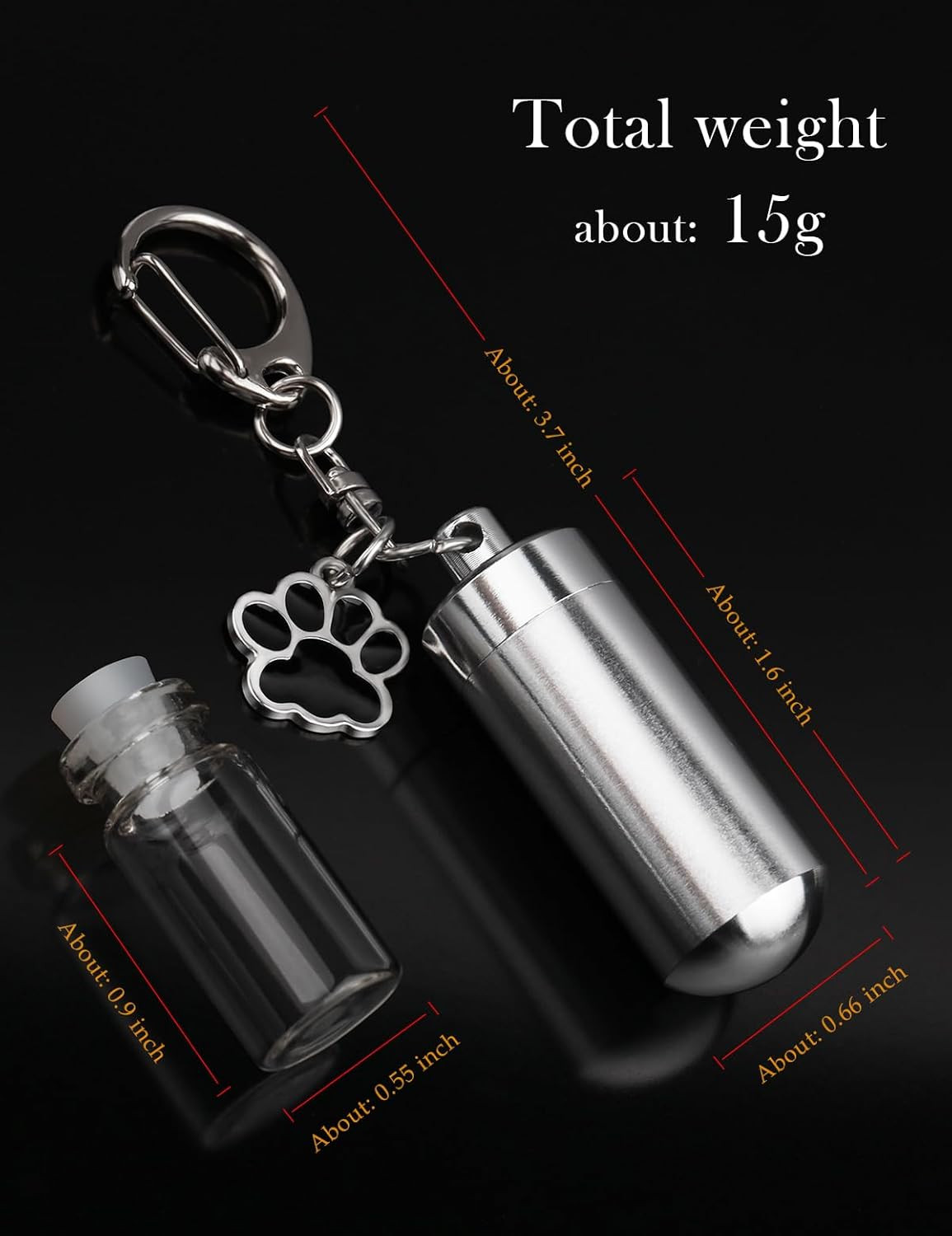 Waterproof Cremation Pet Urns Keychain for Dogs Ashes, Cylinder Cat Dog Urn for