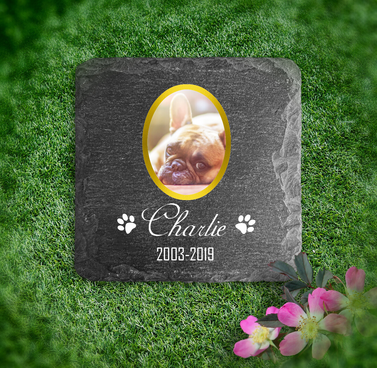 Personalised Pet Memorial Grave marker Dark Grey Natural Slate stone 10×10 Cm