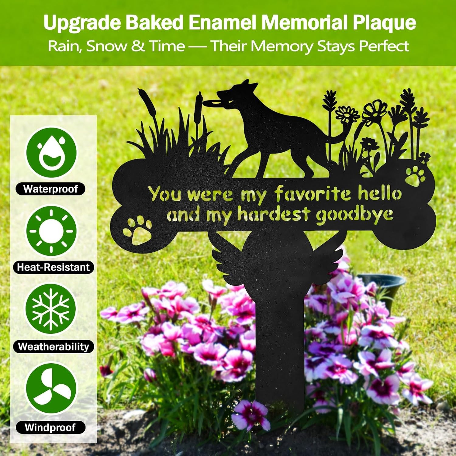 Dog Grave Markers, 12″X 14″ Metal Baked Enamel Memorial Dog Stake for Pet Hea…