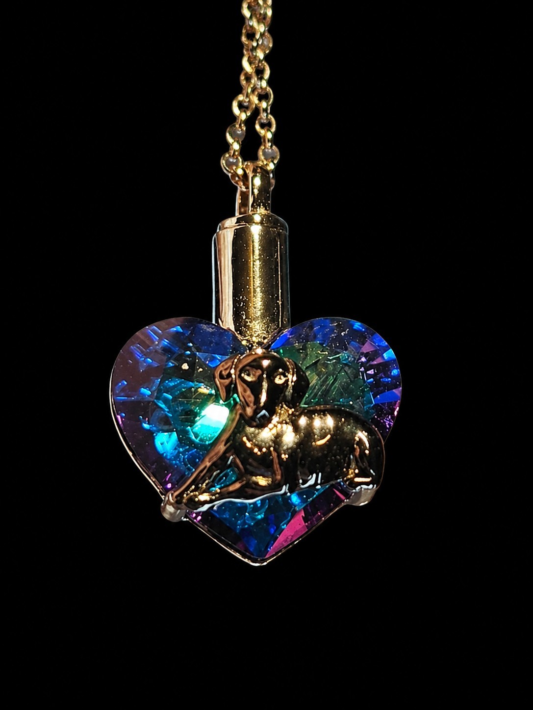Sterling Silver Dog Cremation Urn Pendant Necklace – Blue/Purple Crystal Heart