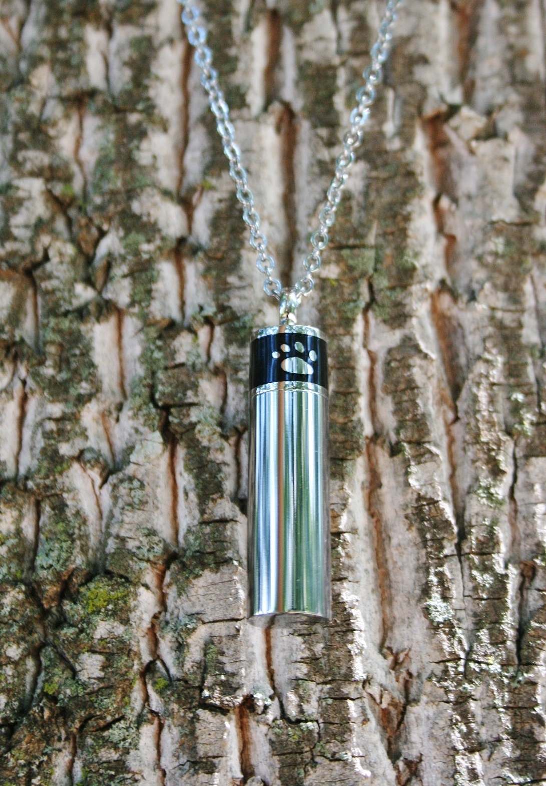Men’s Pet Cremation Necklace Pendant Urn LARGE VIAL for Ashes Dog Cat Paw Print