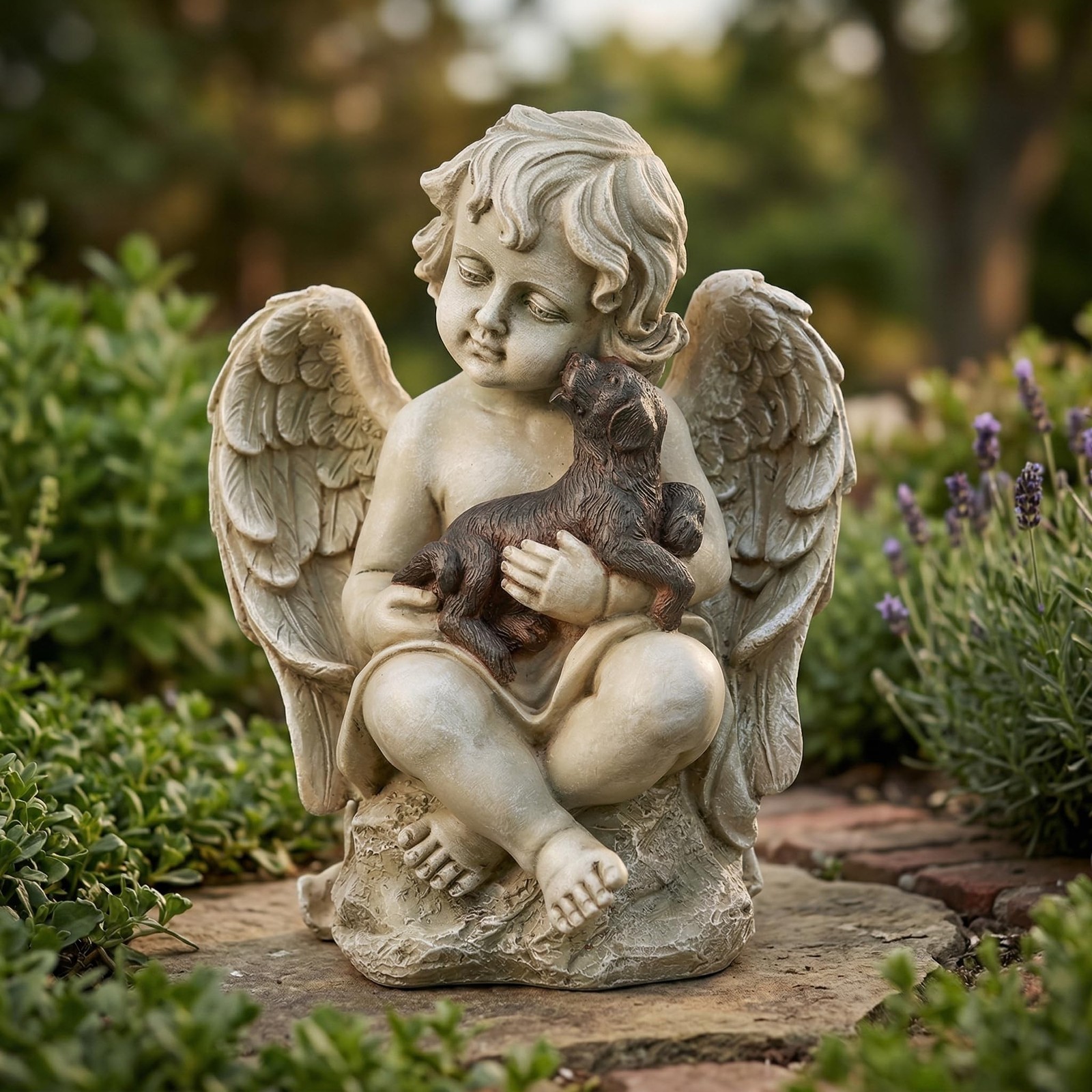Topadorn Angel Wings Dog Memorial Statue, Heartfelt Resin Pet Figurine for Ho…