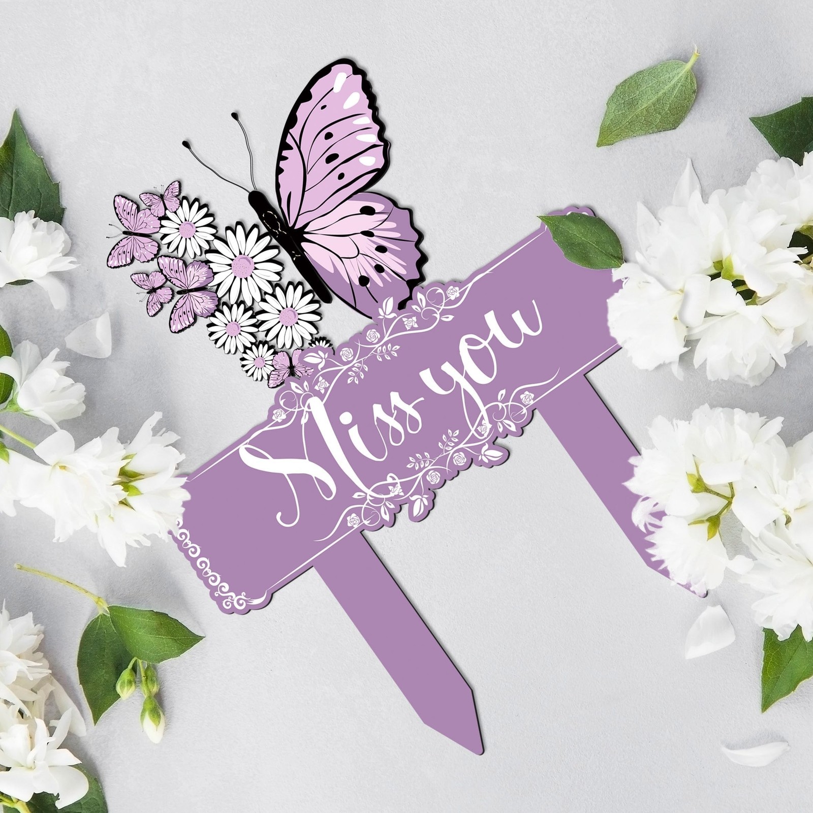 Memorial Stakes Grave Decorations for Cemetery Butterfly Metal Waterproof Pla…