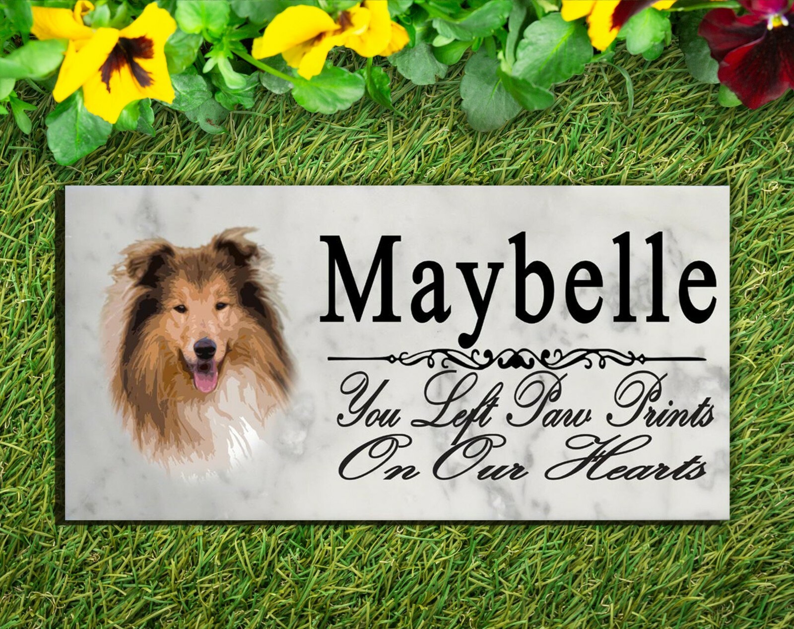 Customized Collie Memorial Stone Dog Grave Marker Pet Garden Plaque