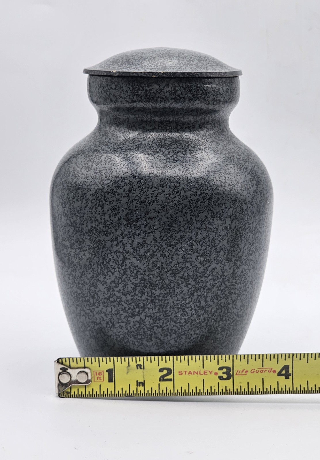 Brass Small Memorial Cremation Urn w/ Metal Lid 6″~ Human/Pet Ashes Grey & Black