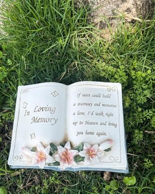 Resin Memorial Book, Book-Shaped Garden Stone, Outdoor Decor, in Loving Memory