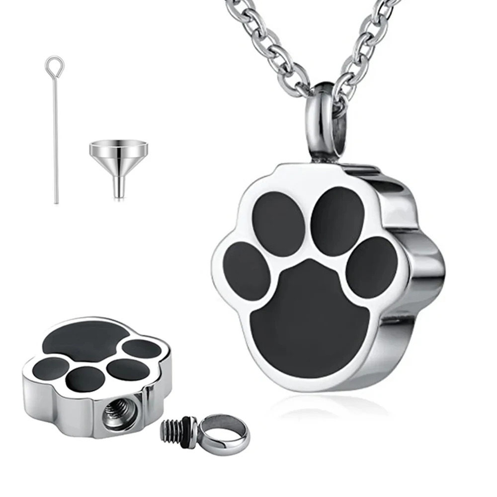 Pet Paw Print Cremation Jewelry Ashes Urn Necklace Dog Cat Memorial Pendant