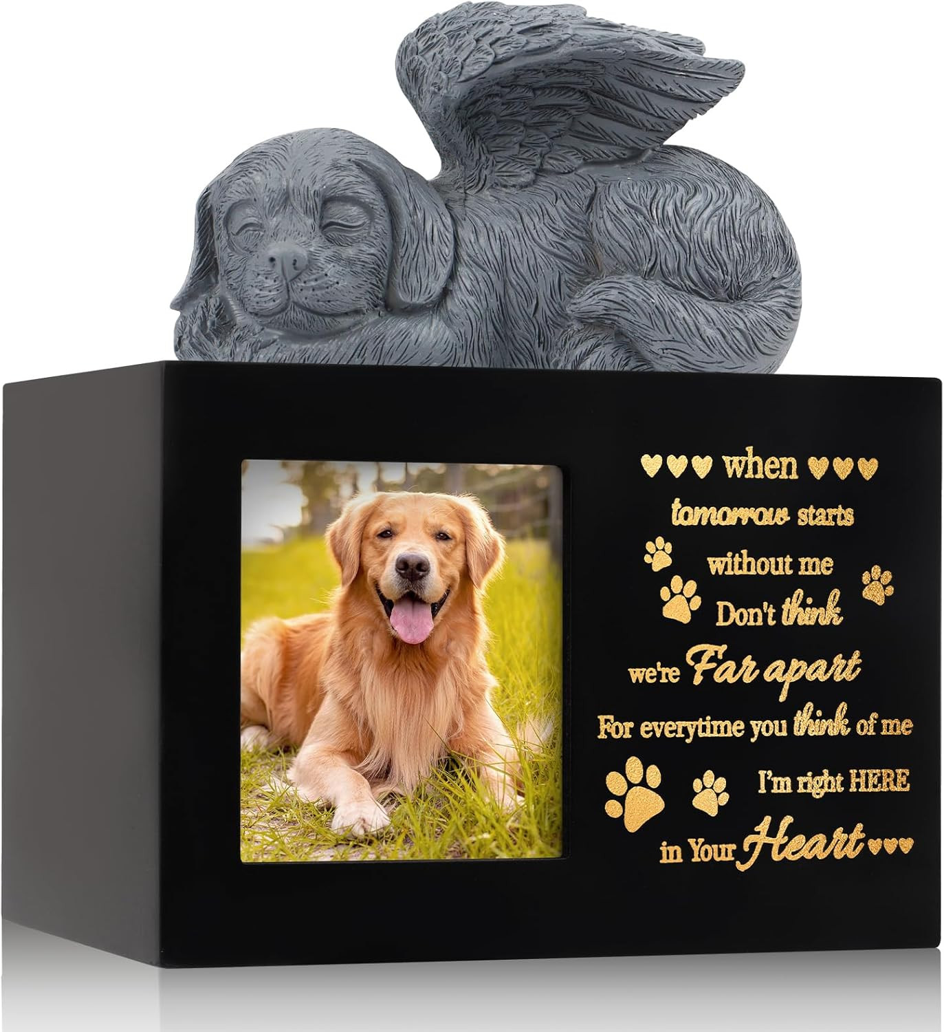 Pet Urns for Ashes, Large Wooden Pet Urns for Dog or Cat Ashes with Dog Angel