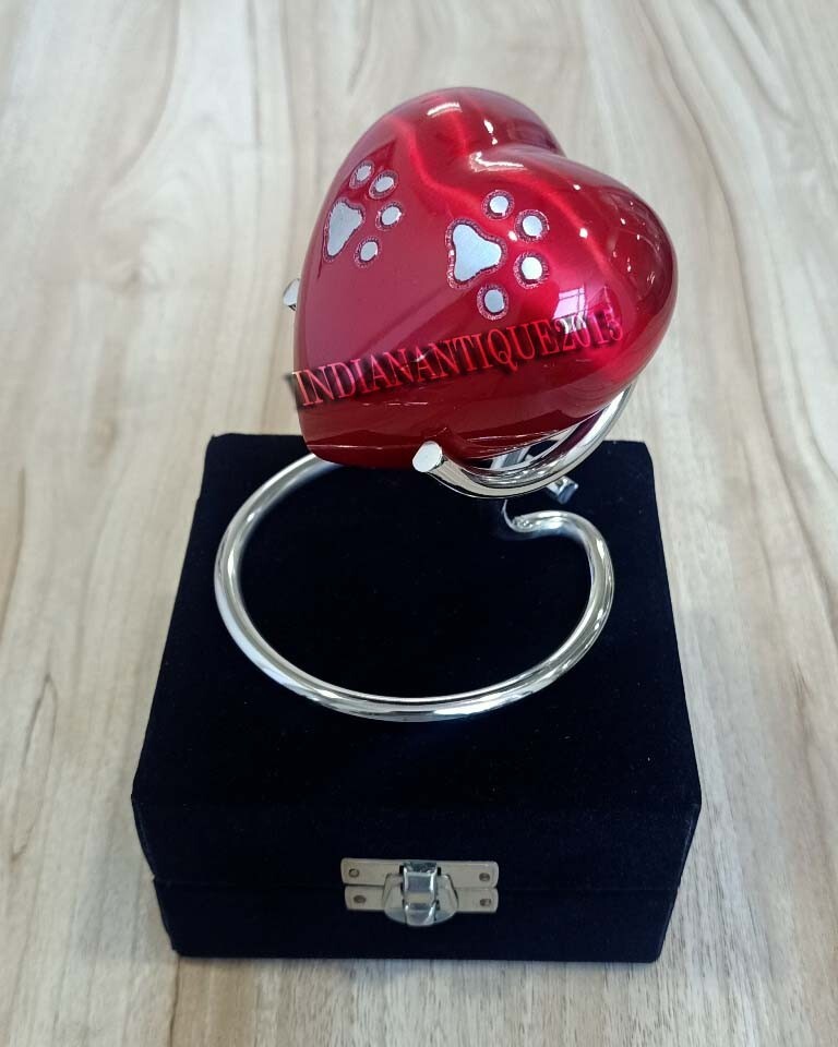 Red Urn Keepsake Mini Heart Cremation Foot Print Pet Memorial Urn