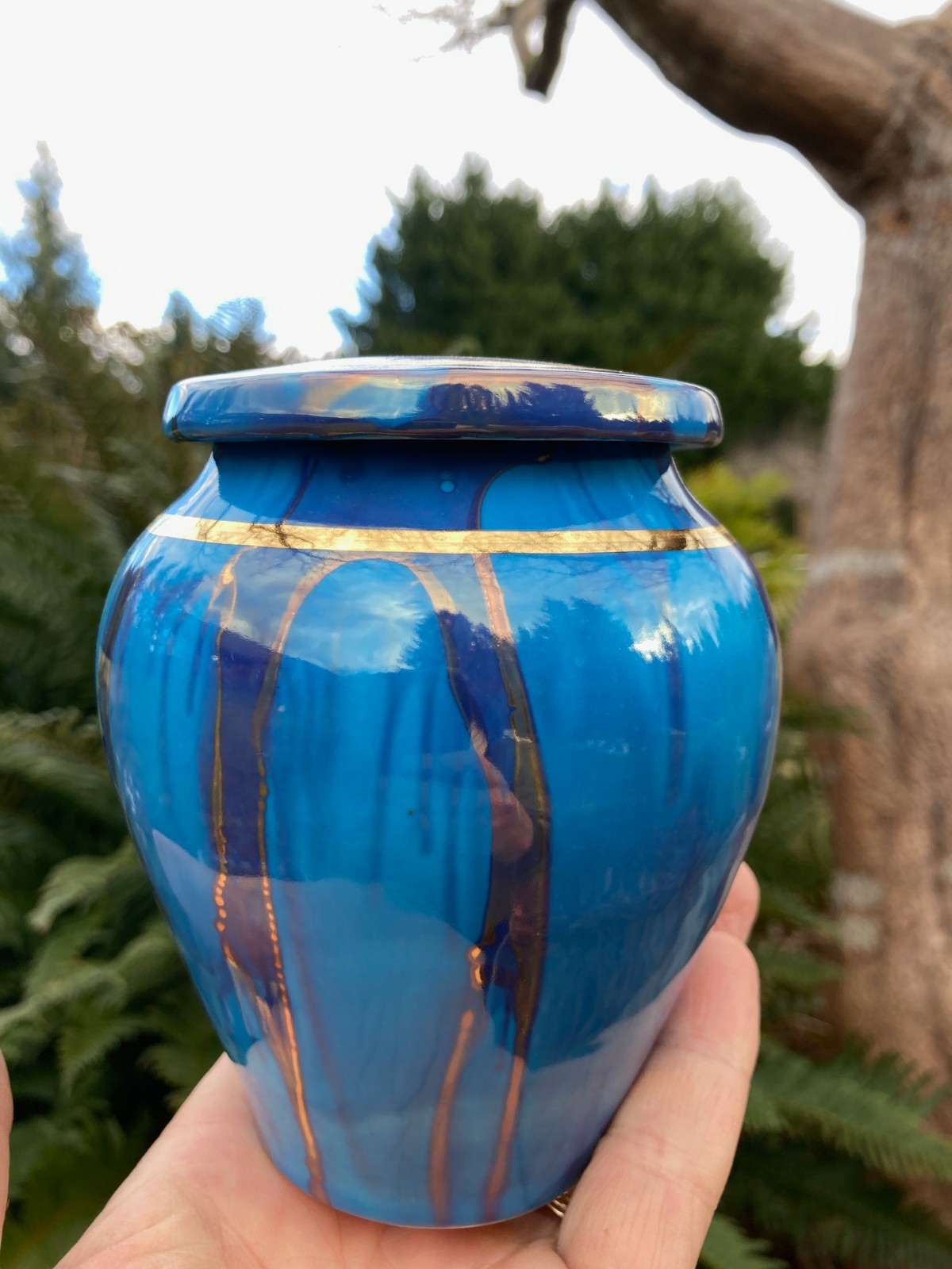 Handmade Ceramic Cremation Urn in Royal Purple, small size for pet ashes, 50 ci