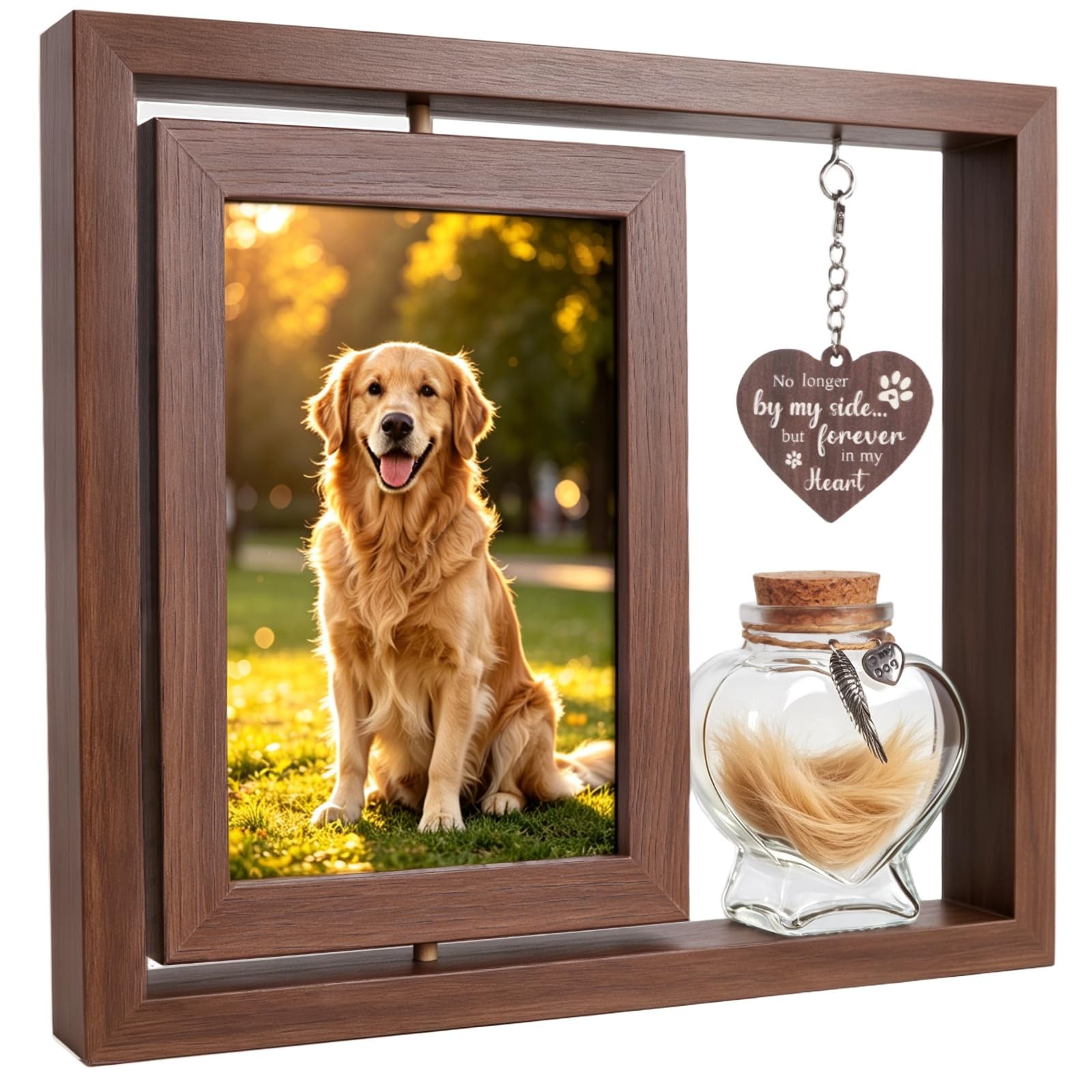 Bomis Dog Memorial Gift Rotating Wooden Frame For 4X6 Fur Keepsake Jar Present