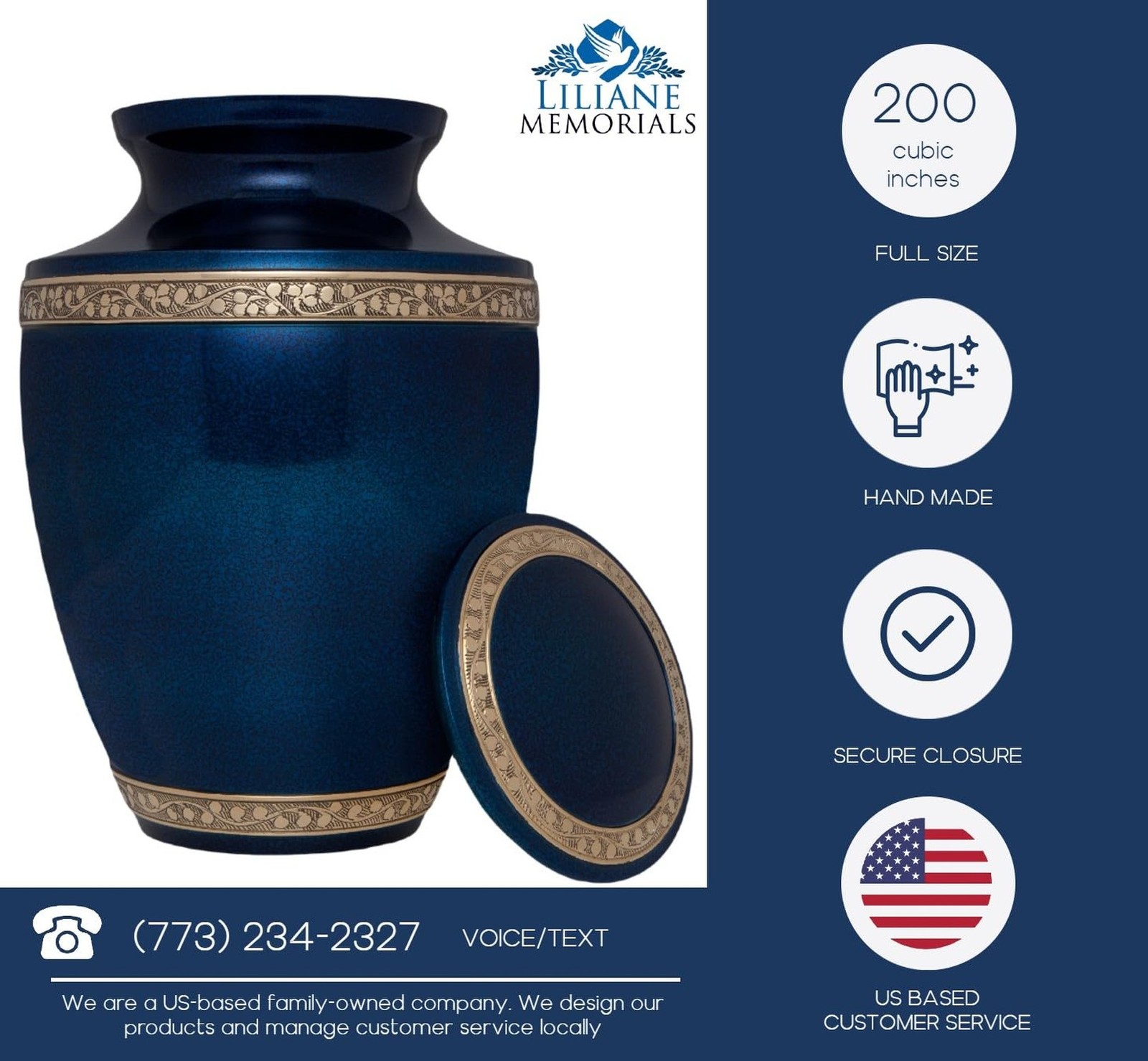 Blue Funeral Cremation Urn for Human Ashes – Hand Made in Brass – Suitable fo…