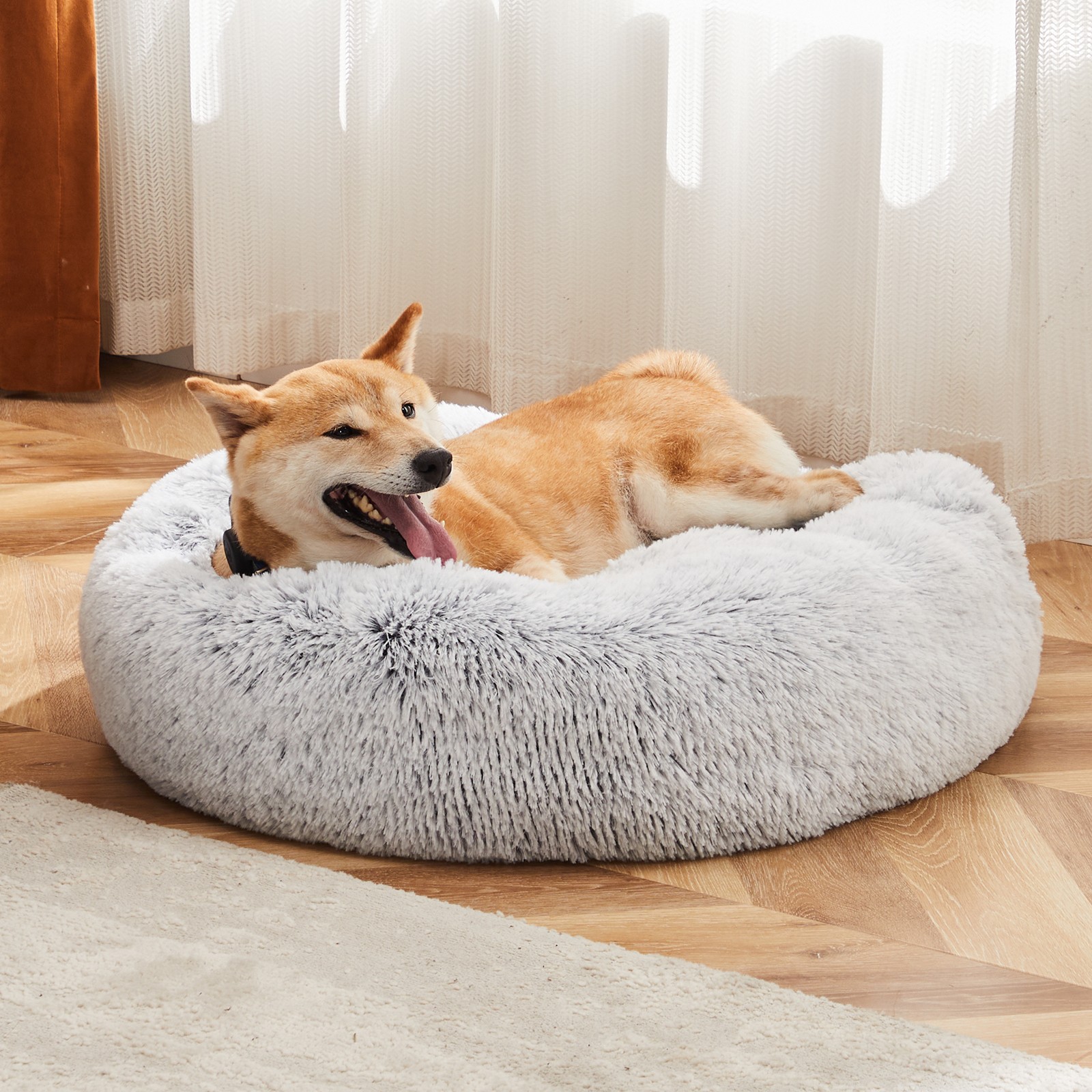 24 Inch Anti-Slip Round Fluffy Plush Faux Fur pet Bed, Fits Up To 25 Lbs