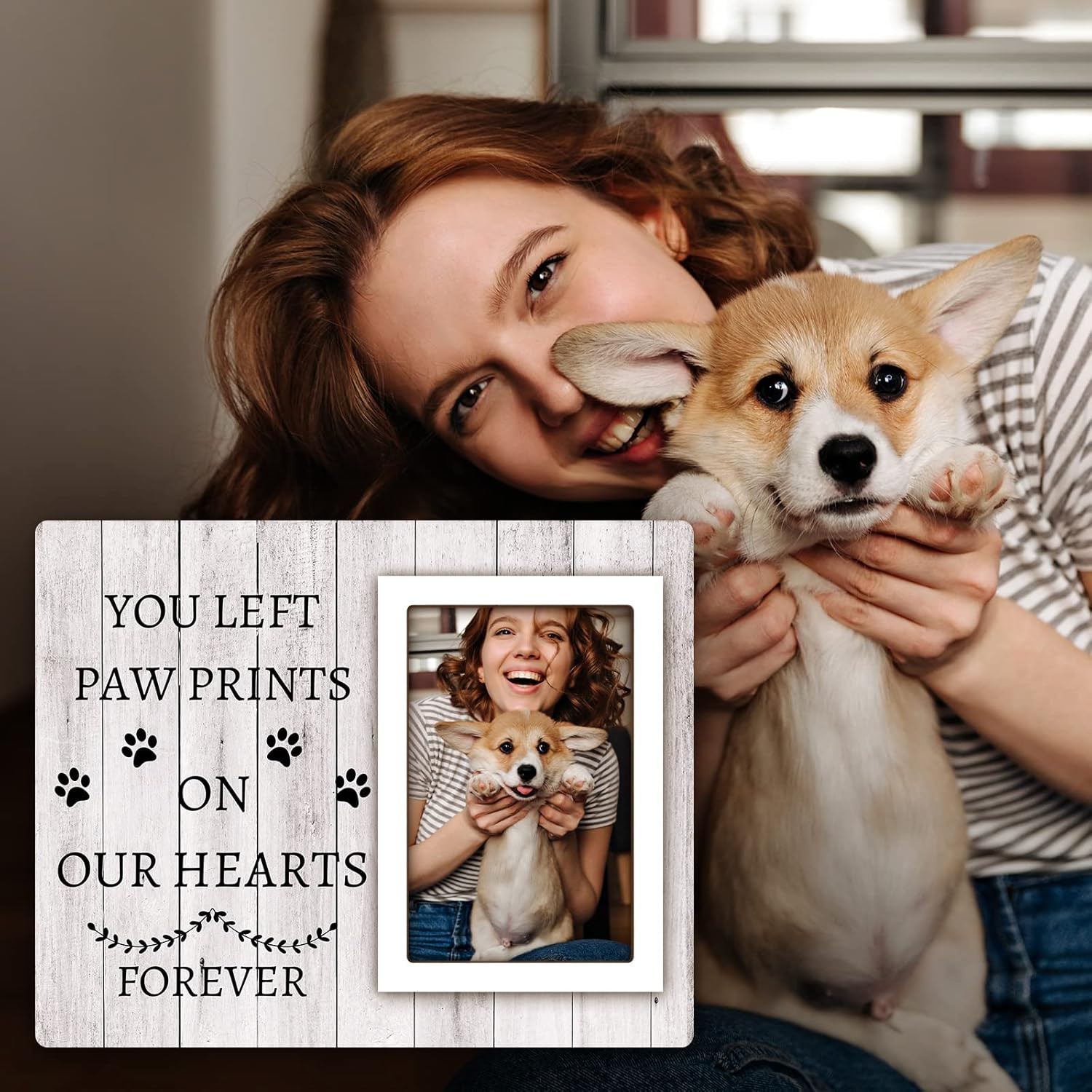 Dog Memorial Picture Frame 4×6 Pet Remembrance Sympathy Gift With Paw Prints