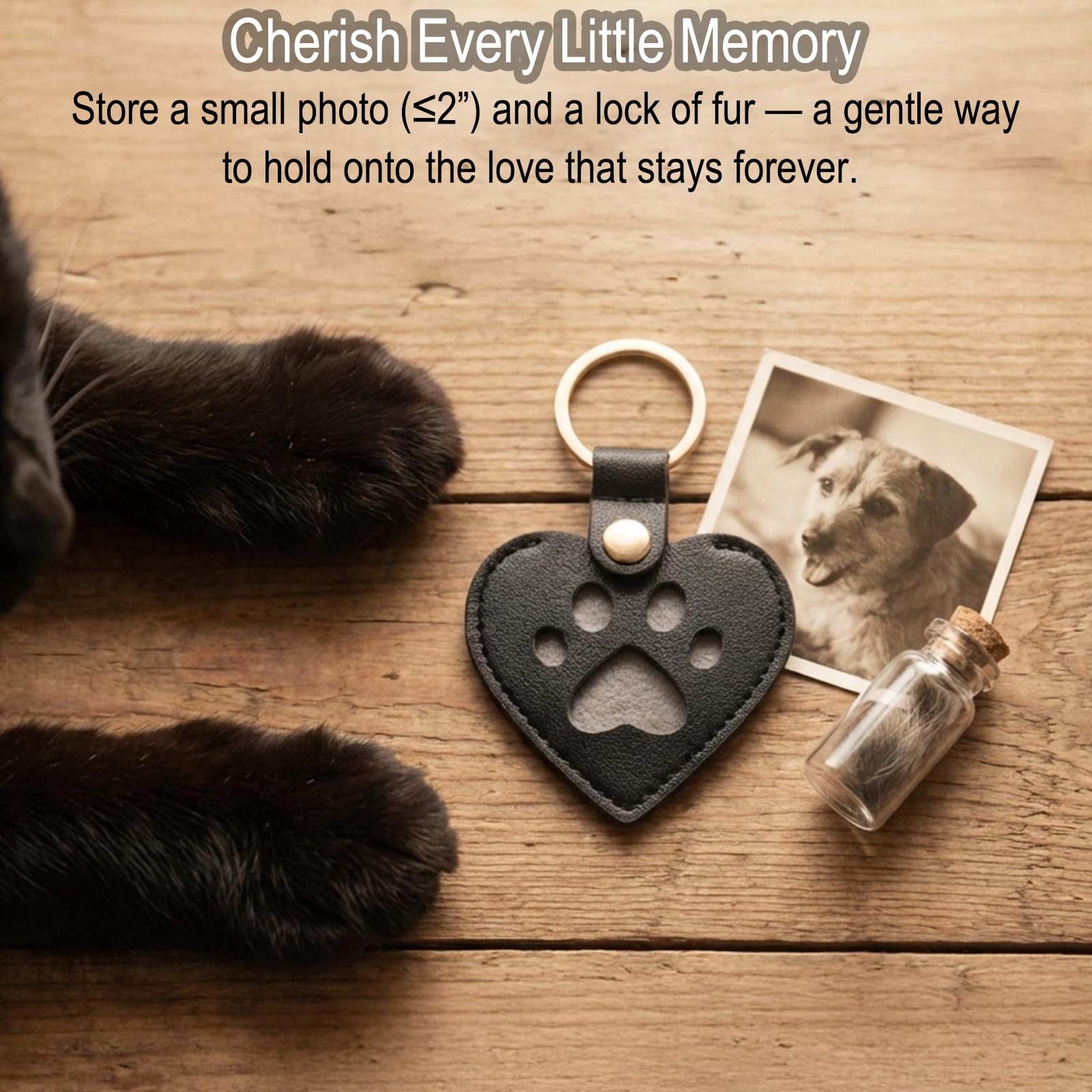 Pet Memorial Keychain Heart Paw Shaped Leather Keepsake for Dog & Cat Lovers …