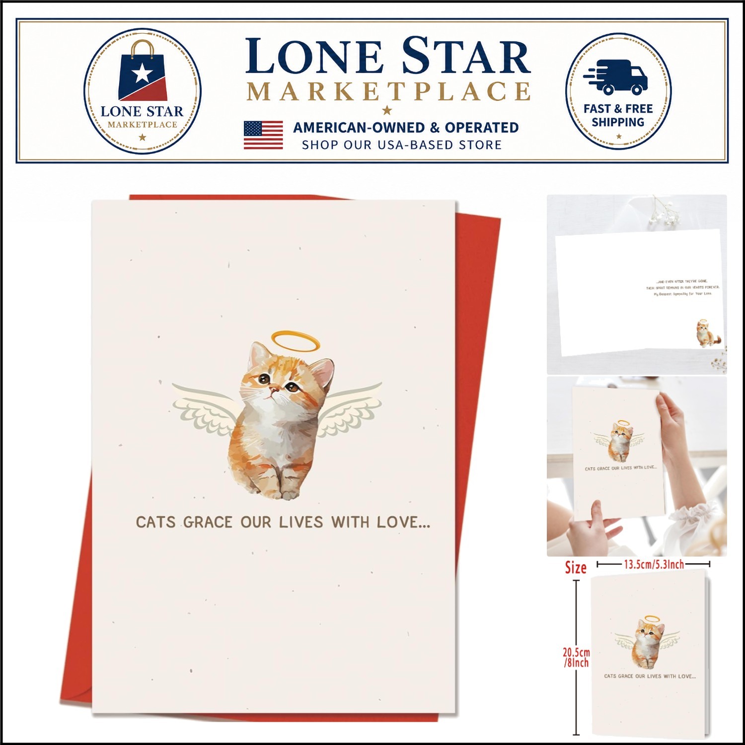 Heartfelt Cat Loss Sympathy Card with Envelope – Comforting Bereavement Message