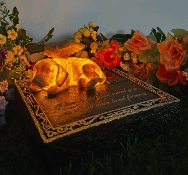 NEW Solar Light Dog Puppy Memorial Stone Tombstone Grave Maker Sympathy Loss