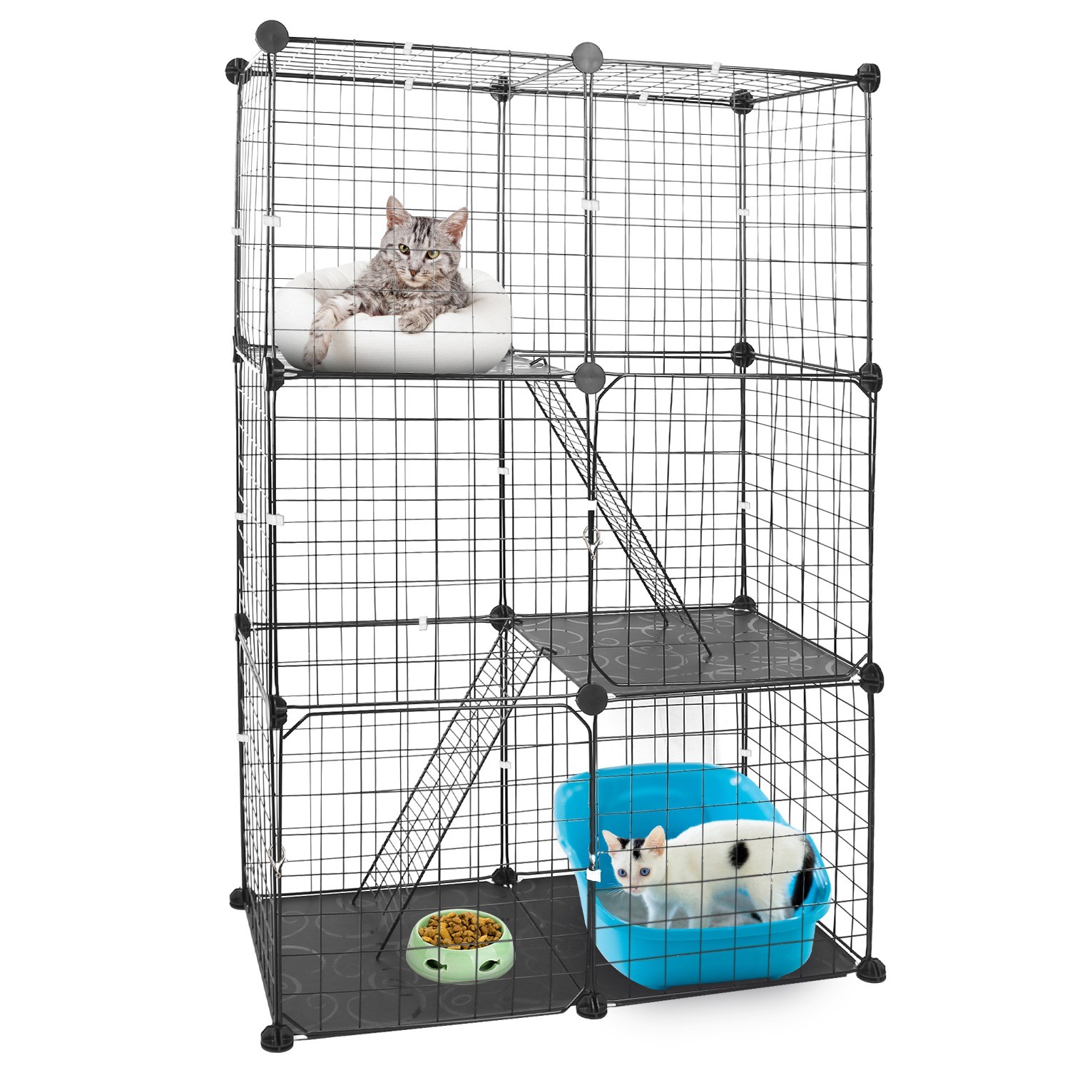 3 Tier Cat Playpen Cage Metal Indoor Cat House Detachable Kitten House With 3 Do