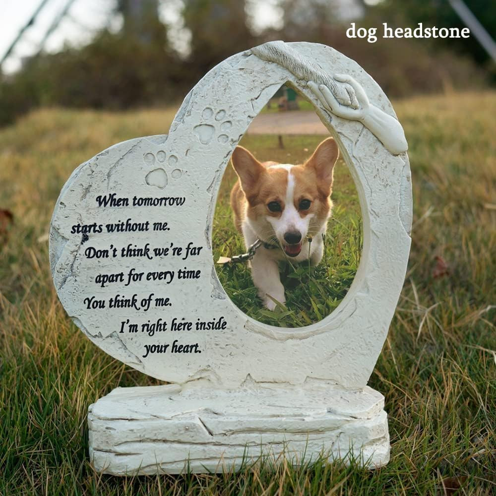 Heart Shaped Pet Dog Memorial Stones with Photo Frame, Pet Headstones Grave Ston