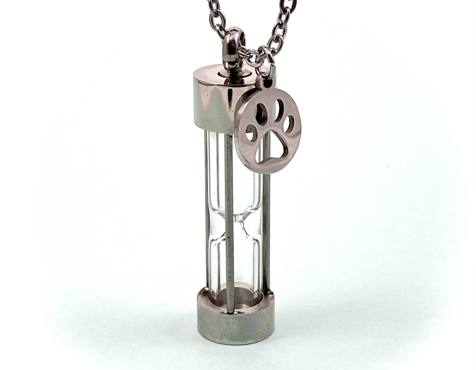 Pet Cremation Jewelry Urn Necklace Hourglass for Ashes Dog Cat Paw Print Charm