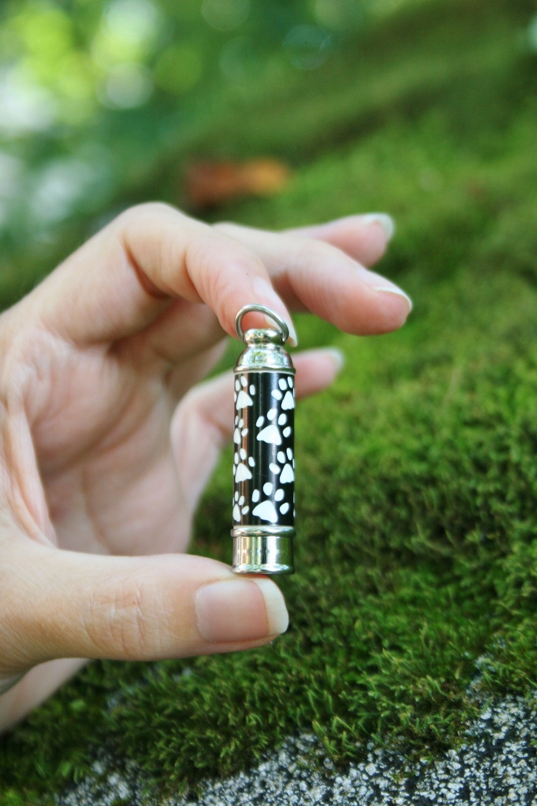 Mens Pet Cremation Necklace Pendant Urn for Ashes LARGE Vial Dog Cat Paw Prints
