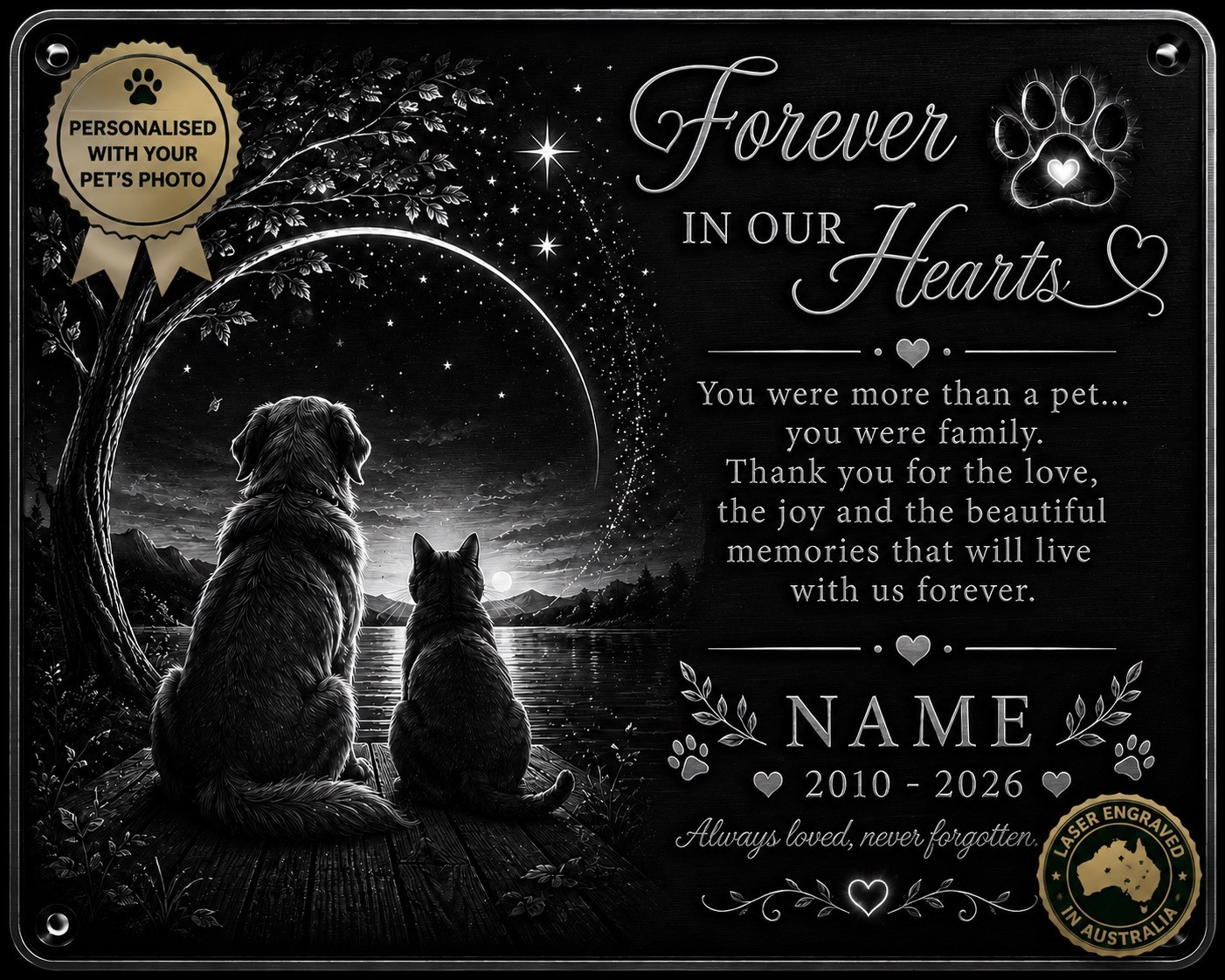 Personalised Pet Memorial Plaque Custom Photo Engraved Aluminium Dog Cat Horse