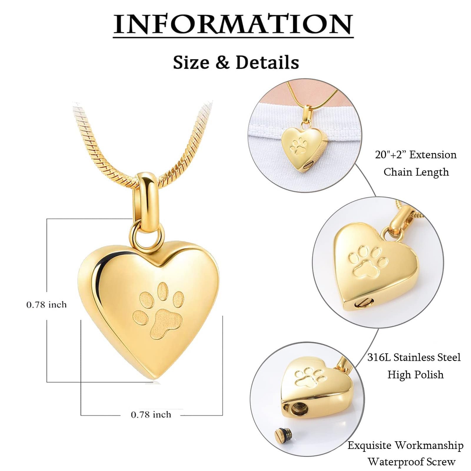 zeqingjw Pet Cremation Jewelry for Ashes Pendant Paw Print Heart Urn Necklace…