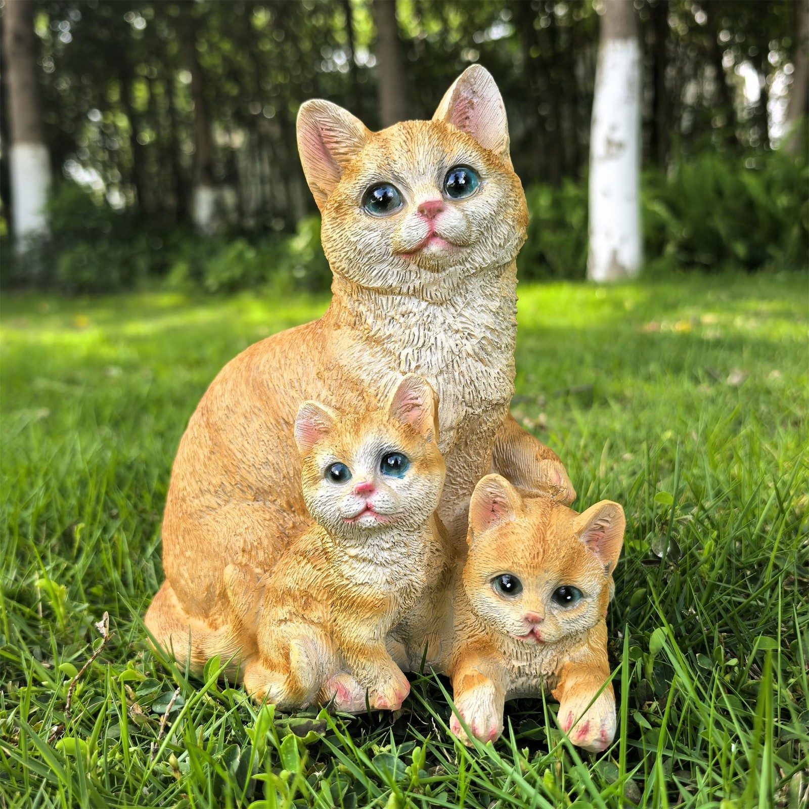Mama Cat and Kitten Garden Statue,Outdoor Lawn Decorative Figurine Yellow Cat…