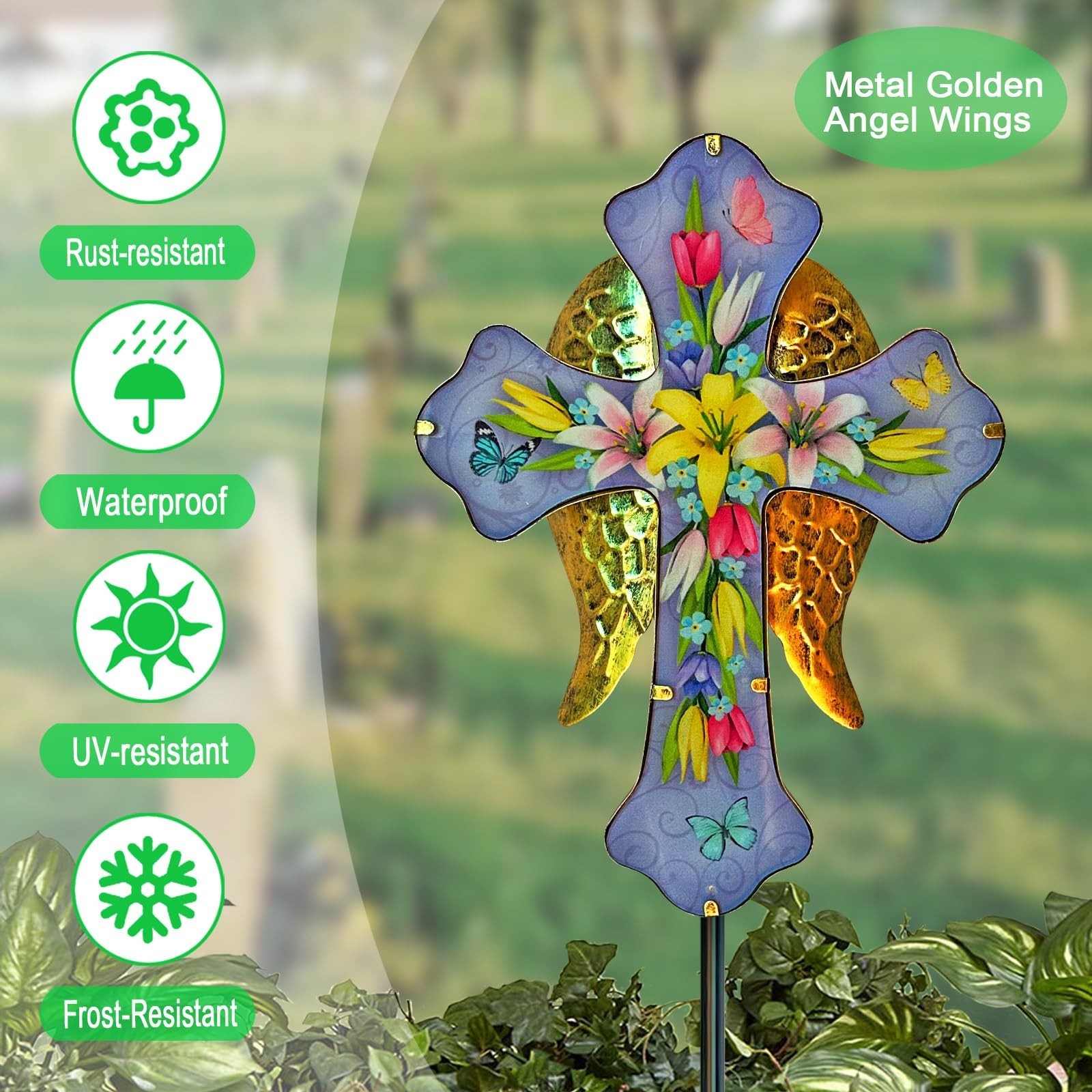 Solar Cross Garden Stakes for Graves,Lily Cemetery Decorations Yard Patio Dec…