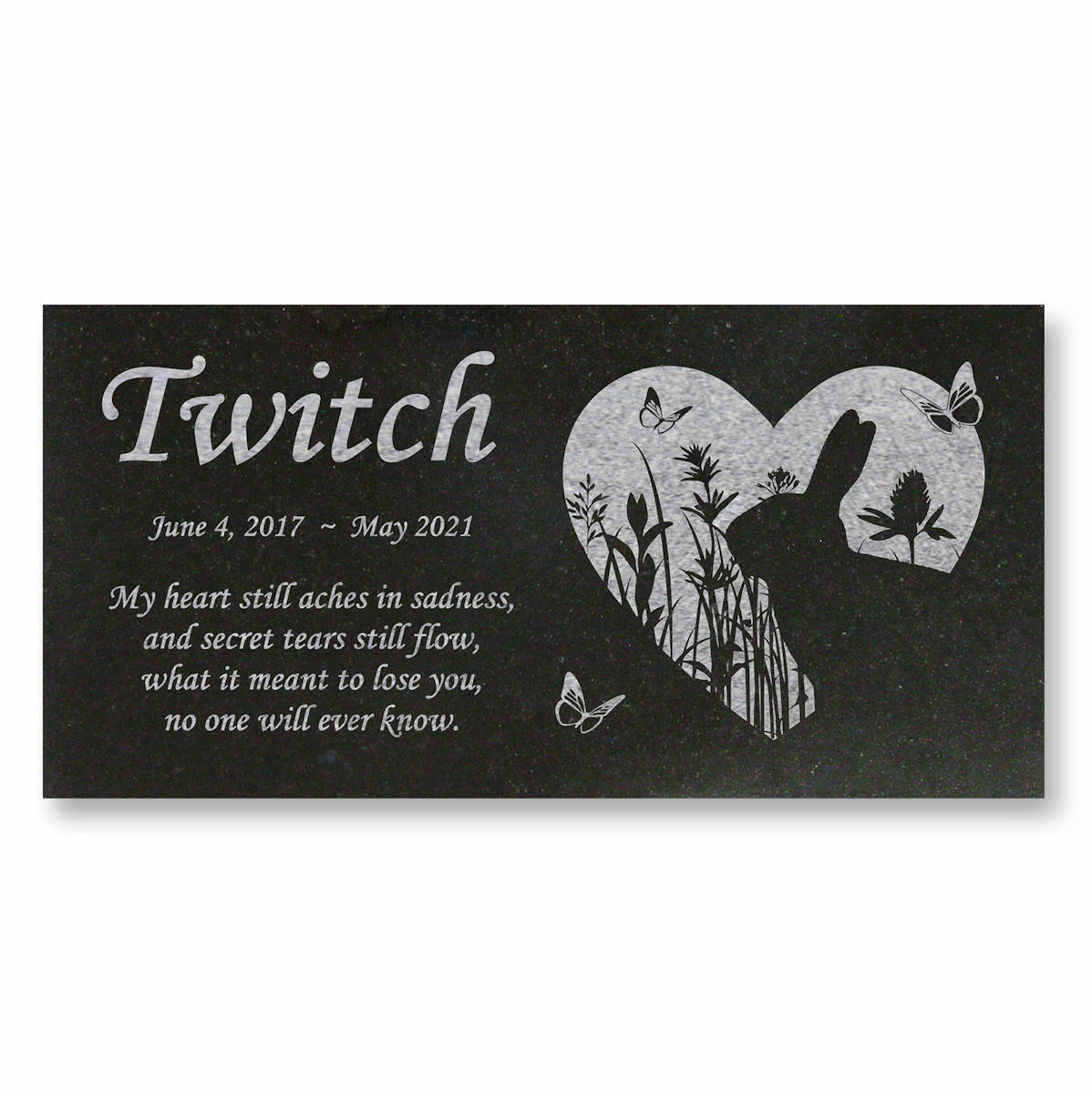 Personalized Pet Rabbit Memorial – Granite Pet Memorial – 6×12 – Twitch